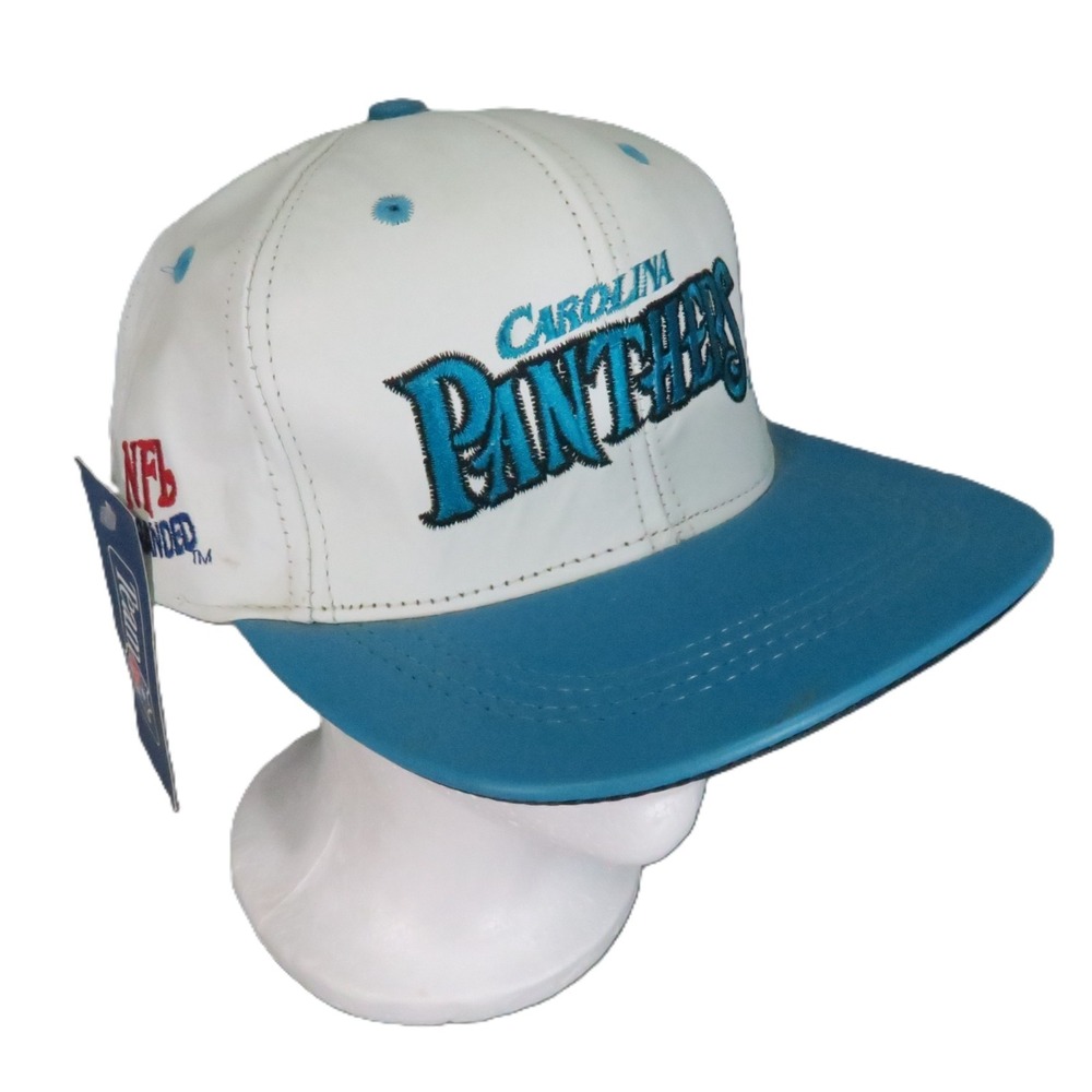 Carolina Panthers Snapback Baseball Hat OSFA White Teal Leather Cap Vintage NEW
